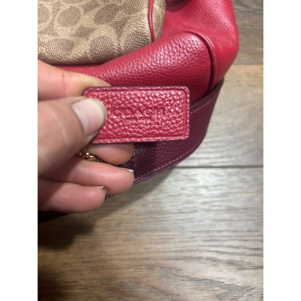 Coach Signature Canvas Leather Backpack Red Burgundy‎ Gold Tone Hardware Mini
